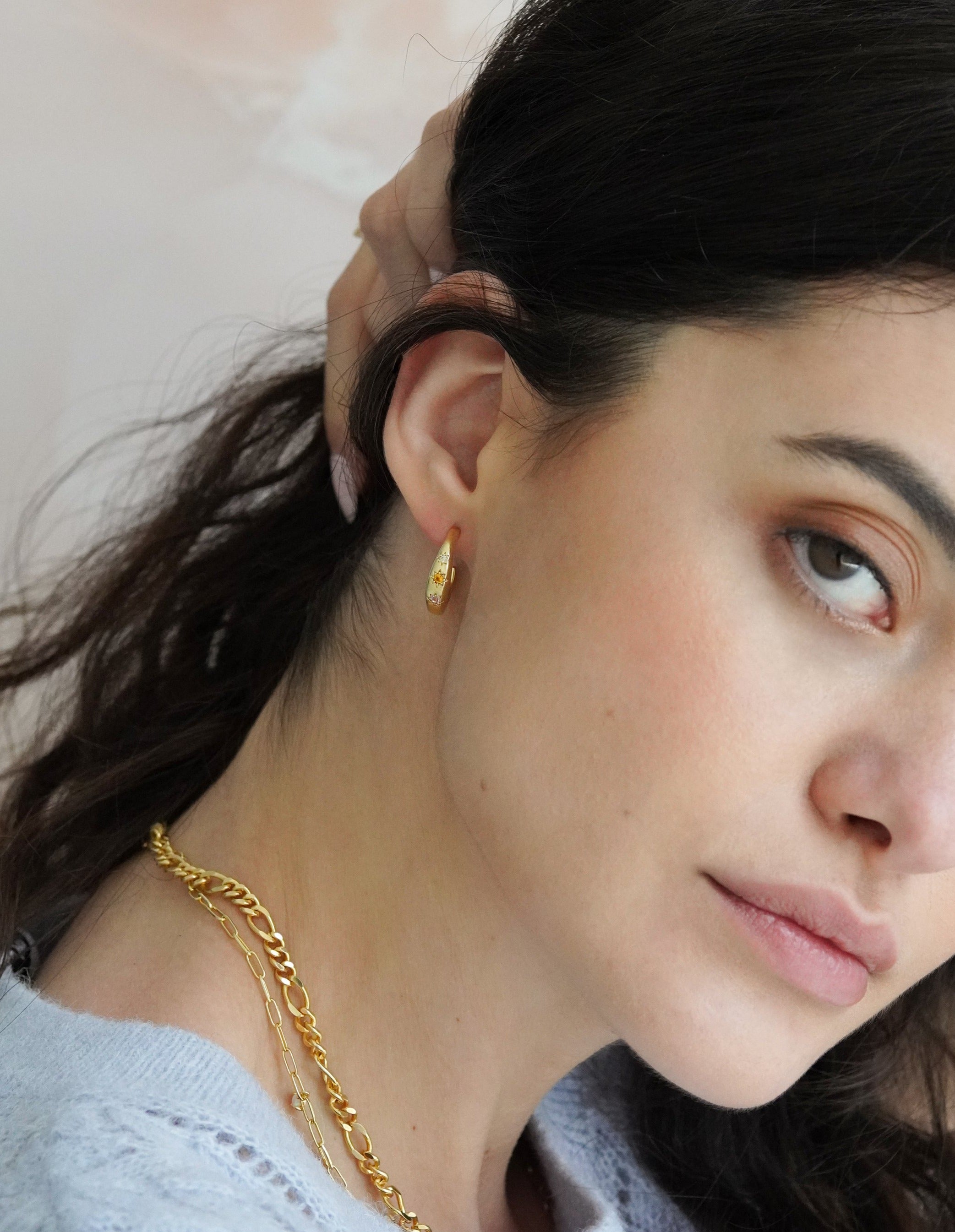 Junk-Jewels-Kaleidoscope-Disco-Gemstone-Star-Chunky-Hoop-Earrings-Gold