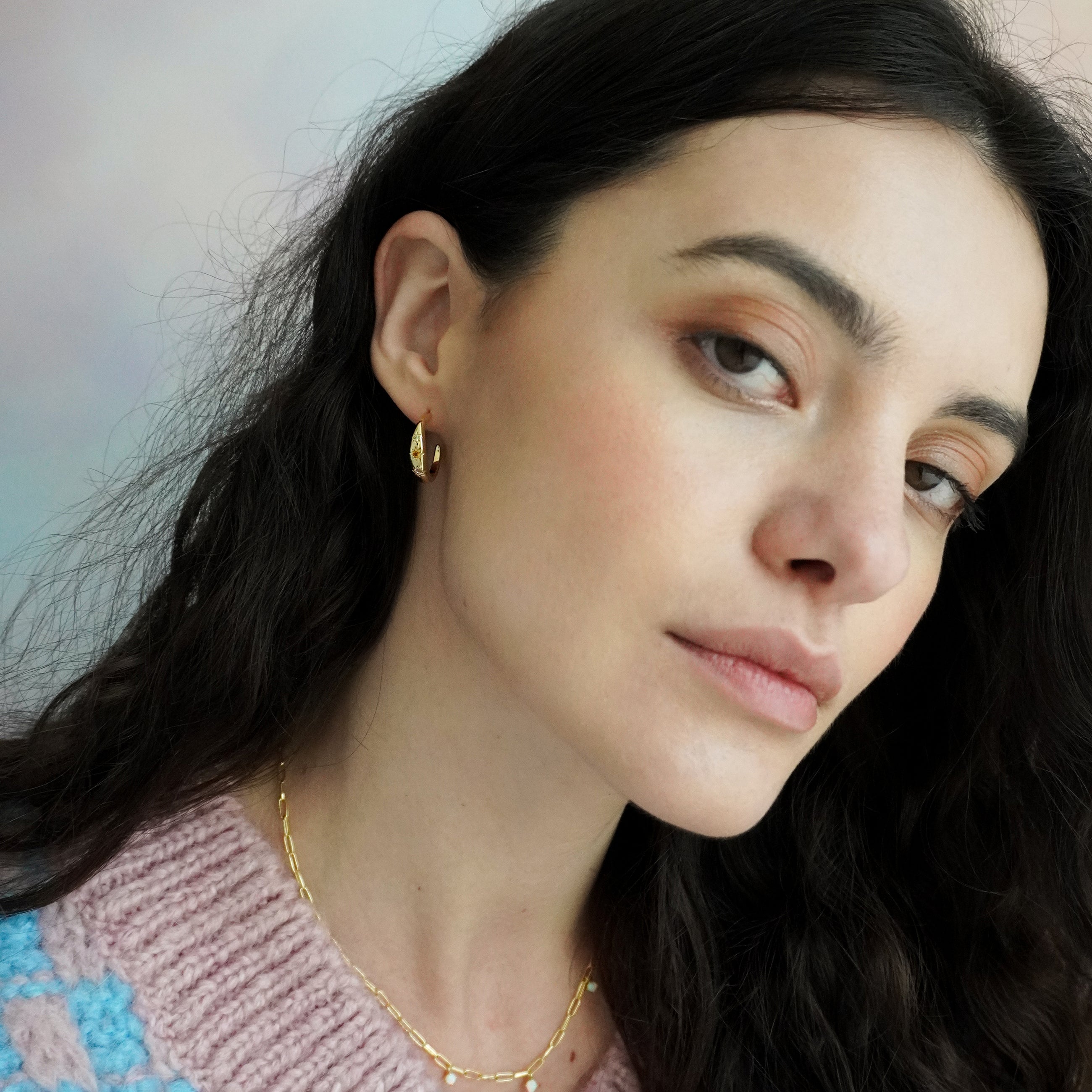 Junk-Jewels-Kaleidoscope-Disco-Gemstone-Star-Chunky-Hoop-Earrings-Gold