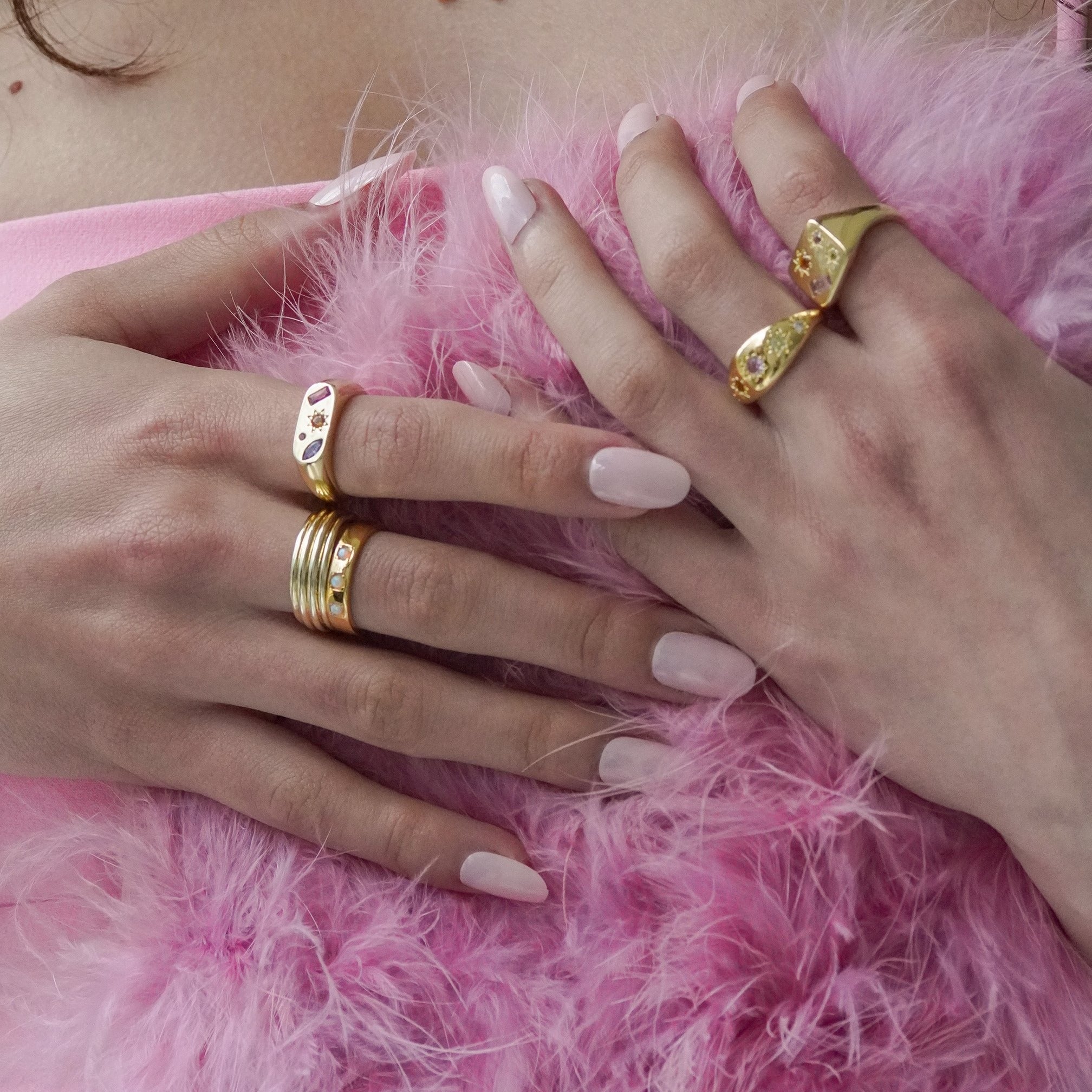 Junk-Jewels-Kaleidoscope-Gemstone-Colourful-Chunky-Signet-Ring-Gold