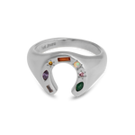 Junk-Jewels-Kaleidoscope-Lucky-Horseshoe-Charm-Multicoloured-rainbow-gemstone-stone-Signet-Ring-gold-silver