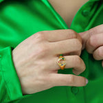 Junk-Jewels-Kaleidoscope-Lucky-Horseshoe-Charm-Multicoloured-rainbow-gemstone-stone-Signet-Ring-gold-silver