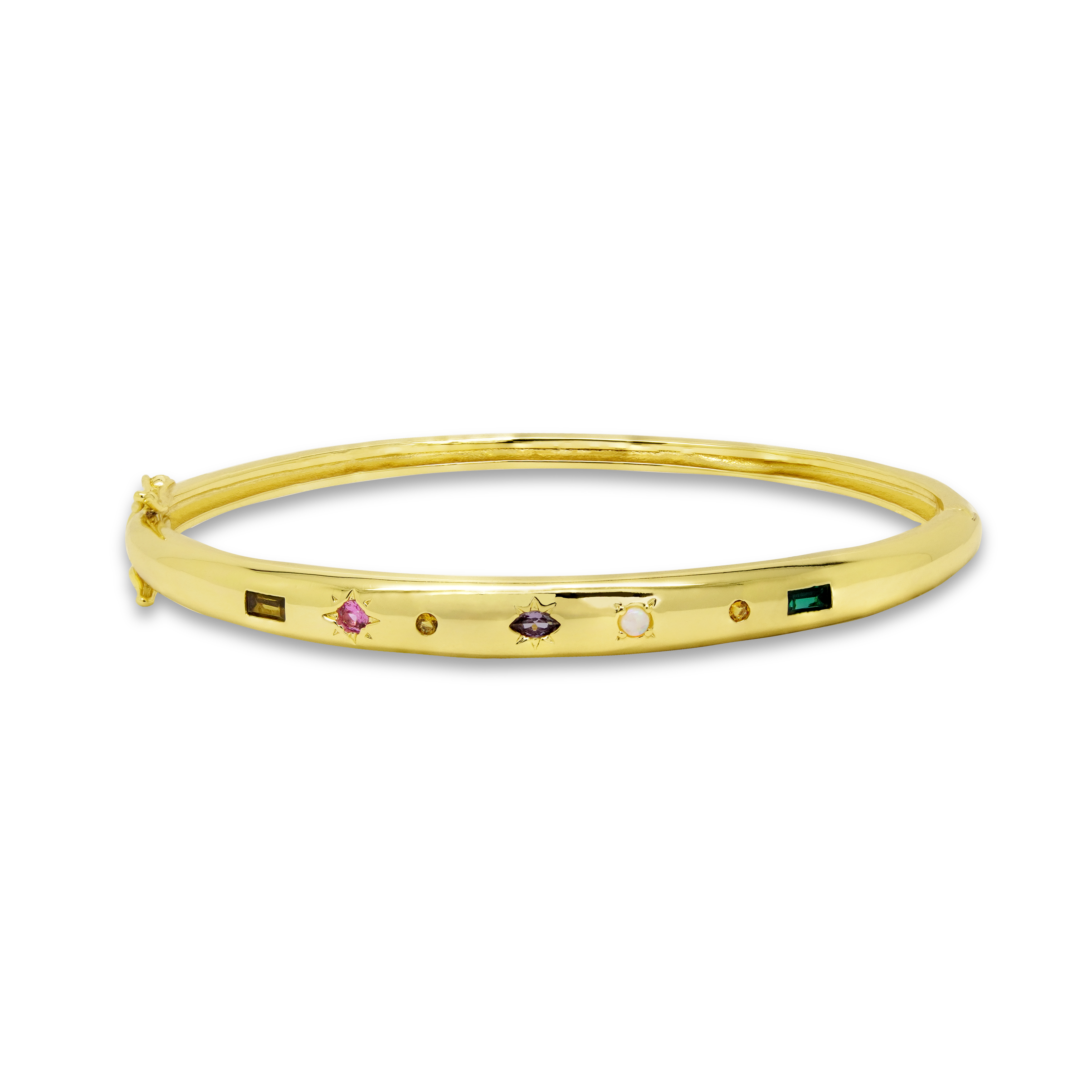 Junk-Jewels-Kaleidoscope-Multi-Coloured-Rainbow-Gemstone-Bangle-Bracelet-sleek-Gold