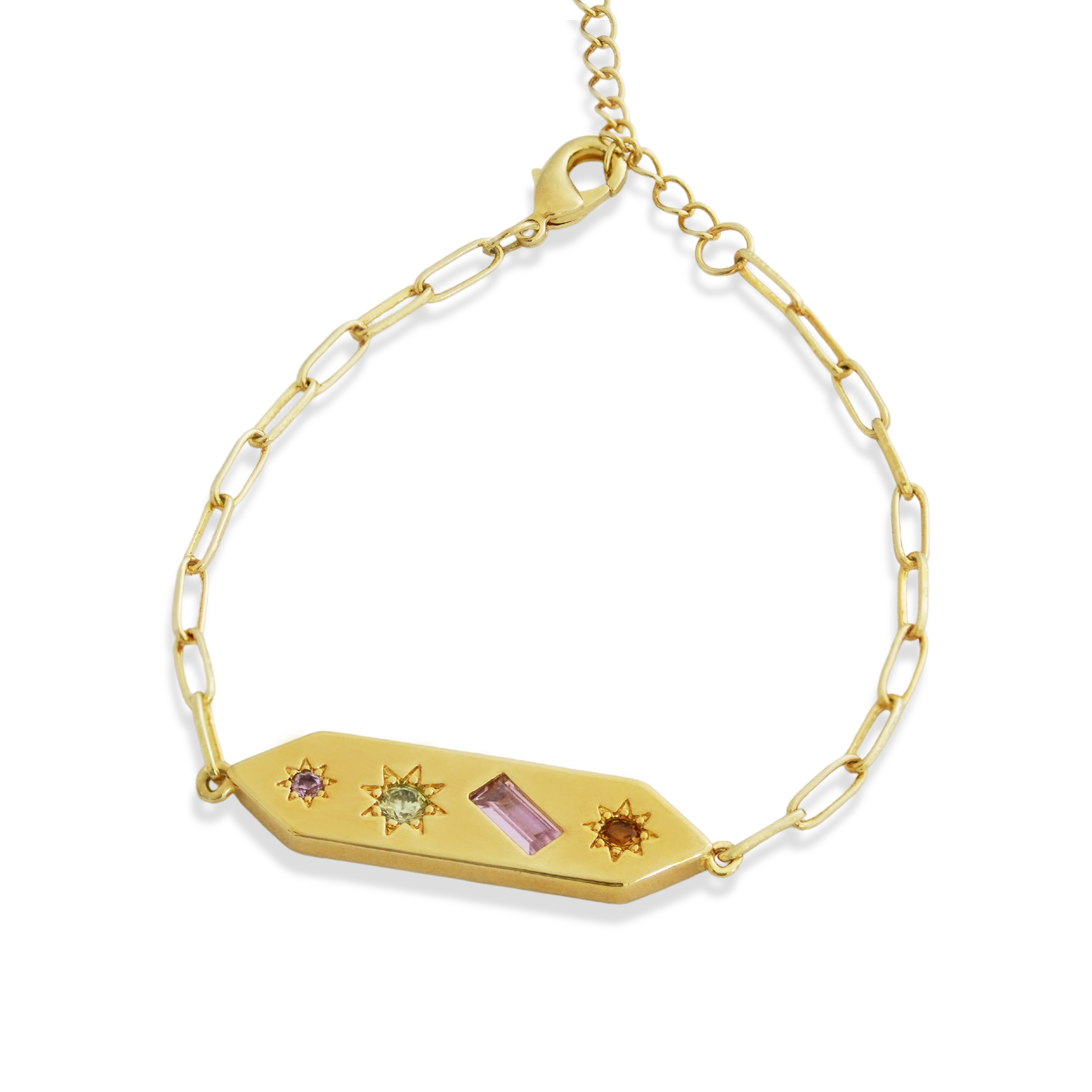 Junk-Jewels-Kaleidoscope-Rainbow-Stone-Multi-Disco-Chain-bar-pendant-Bracelet-coloured-gemstone-gold