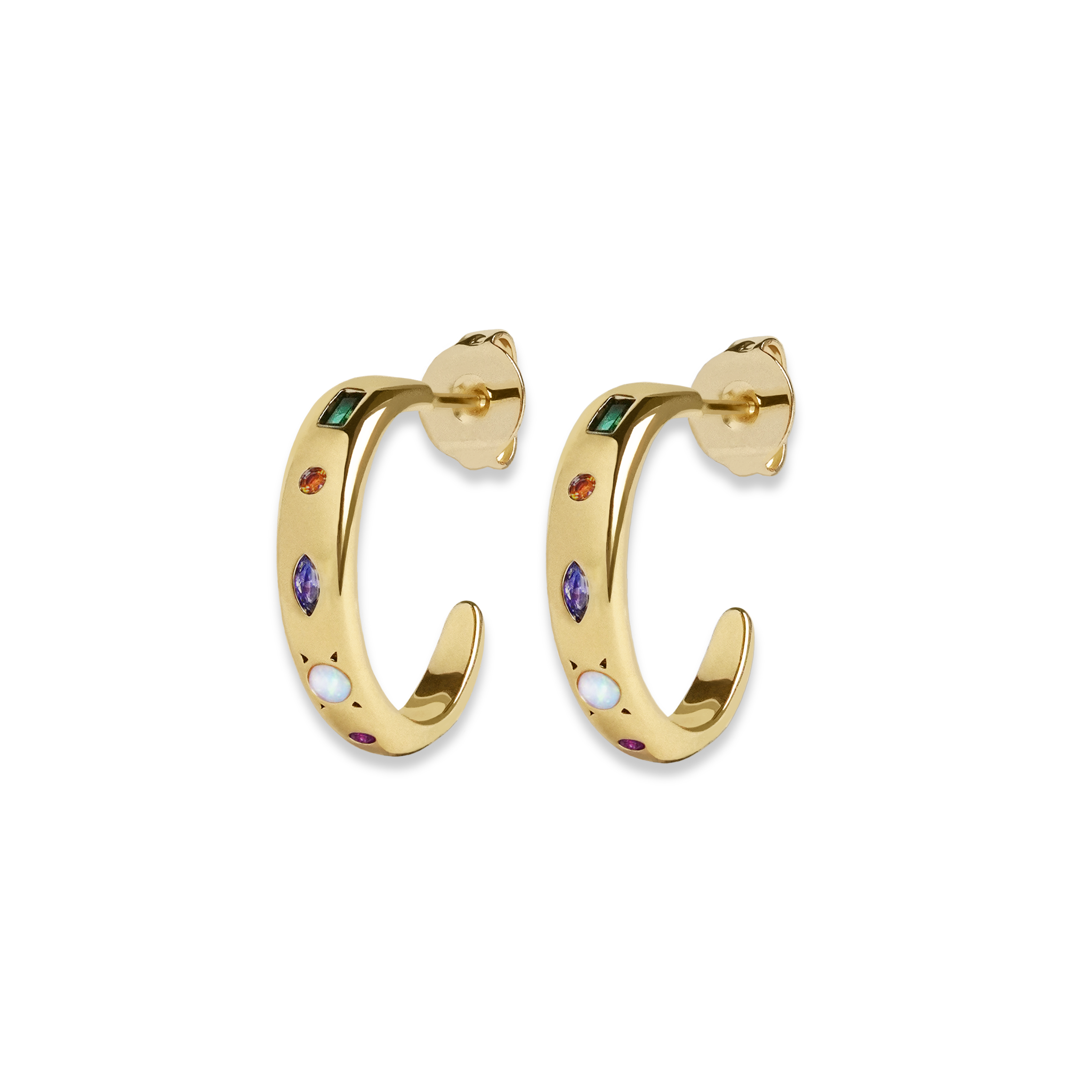 Junk-Jewels-Kaleidoscope -Multicoloured-Stone-gemstone-Hoop-Earrings-Hoops-Gold