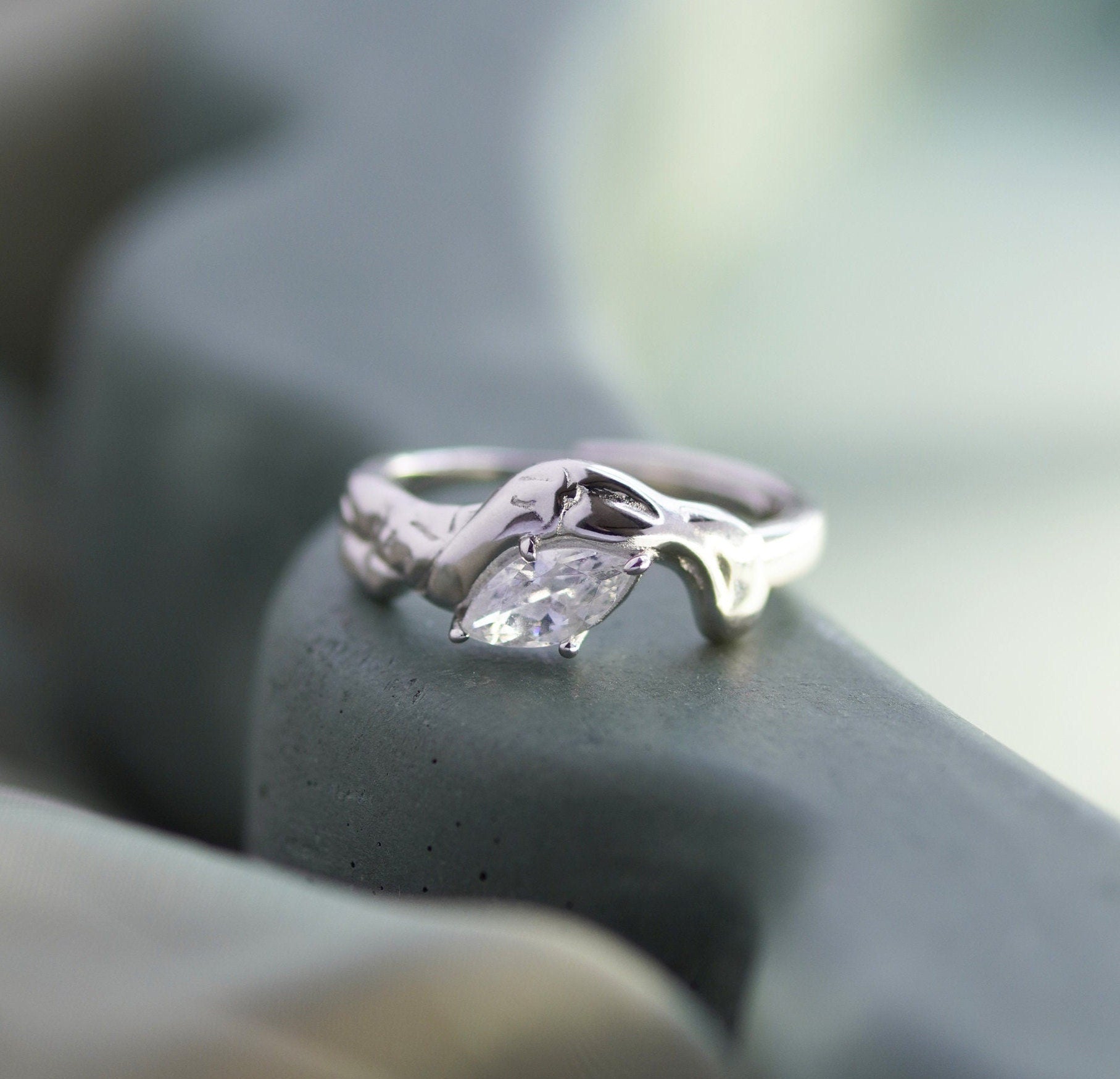 Junk-Jewels-Molten-Textured-14-Carat-Gold-Vermeil-Cubic-Zirconia-Diamond-Sterling-Silver-Stacking-Band-Ring-Solitaire-Unique