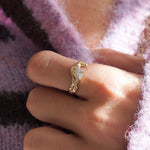 Junk-Jewels-Molten-Textured-14-Carat-Gold-Vermeil-Cubic-Zirconia-Diamond-Sterling-Silver-Stacking-Band-Ring-Solitaire-Unique