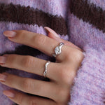 Junk-Jewels-Molten-Textured-14-Carat-Gold-Vermeil-Cubic-Zirconia-Diamond-Sterling-Silver-Stacking-Band-Ring-Solitaire-Unique