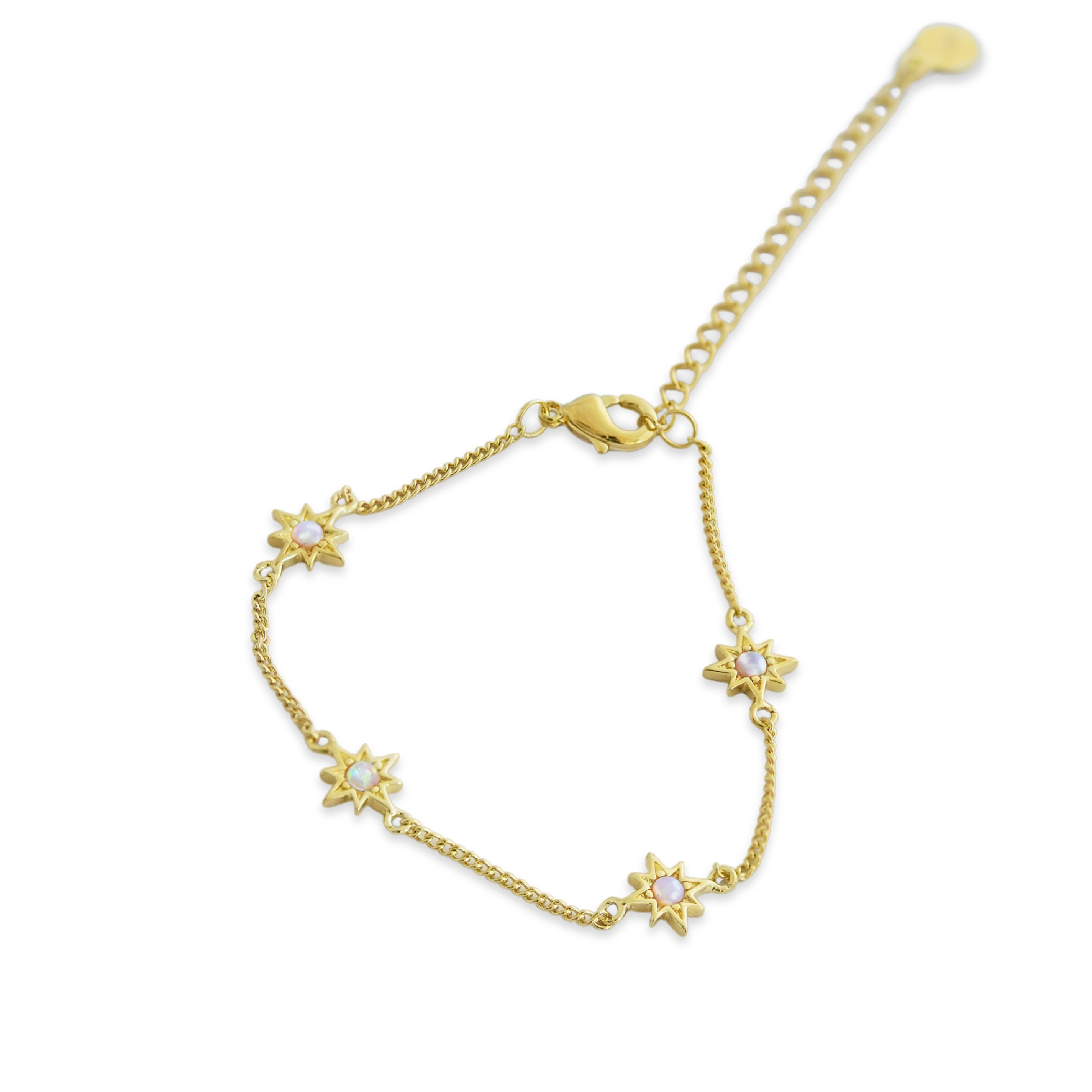 Junk-Jewels-Opal-Starburst-Star-White-Stone-Charm-Chain-Bracelet-Gold-Silver