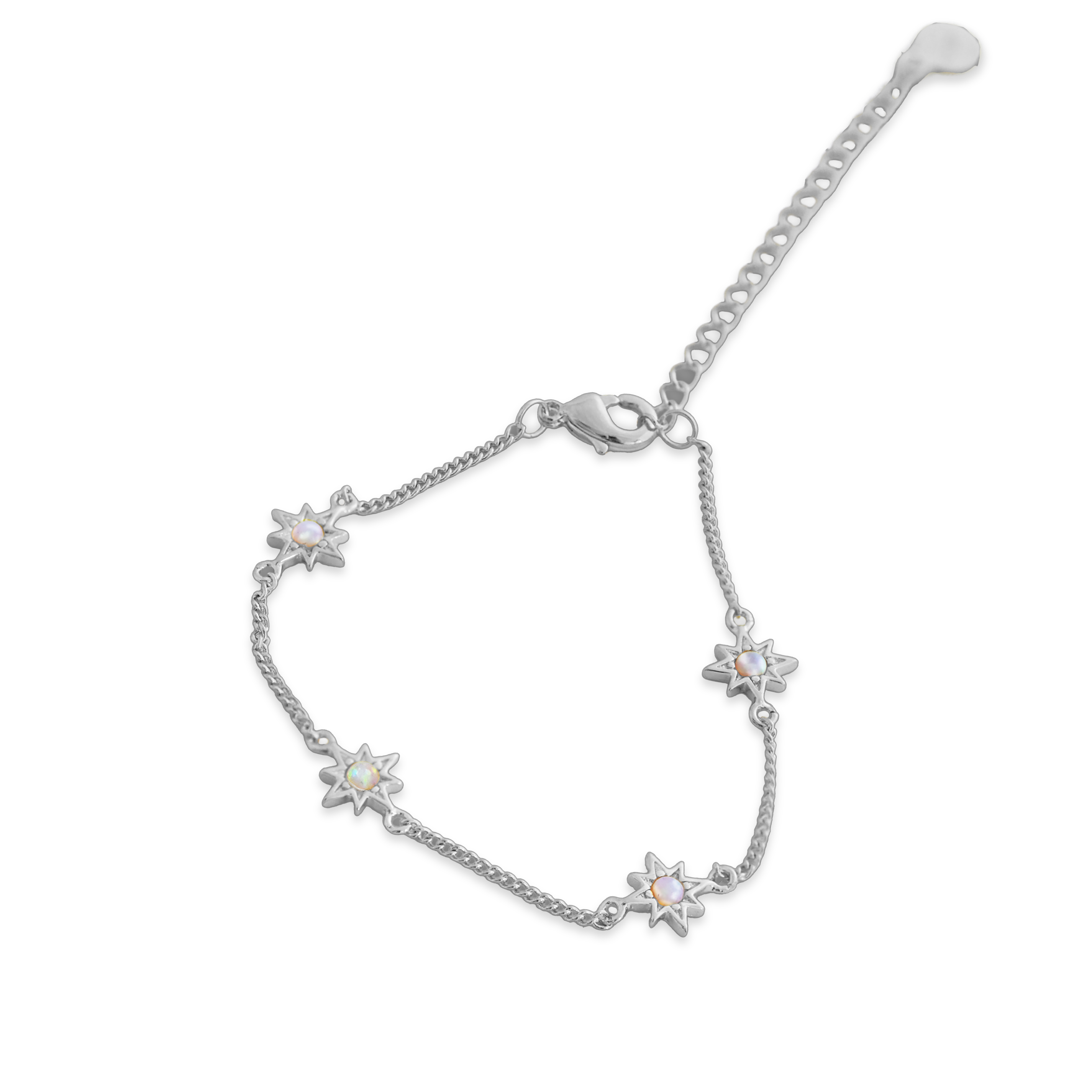 Junk-Jewels-Opal-Starburst-Star-White-Stone-Charm-Chain-Bracelet-Gold-Silver