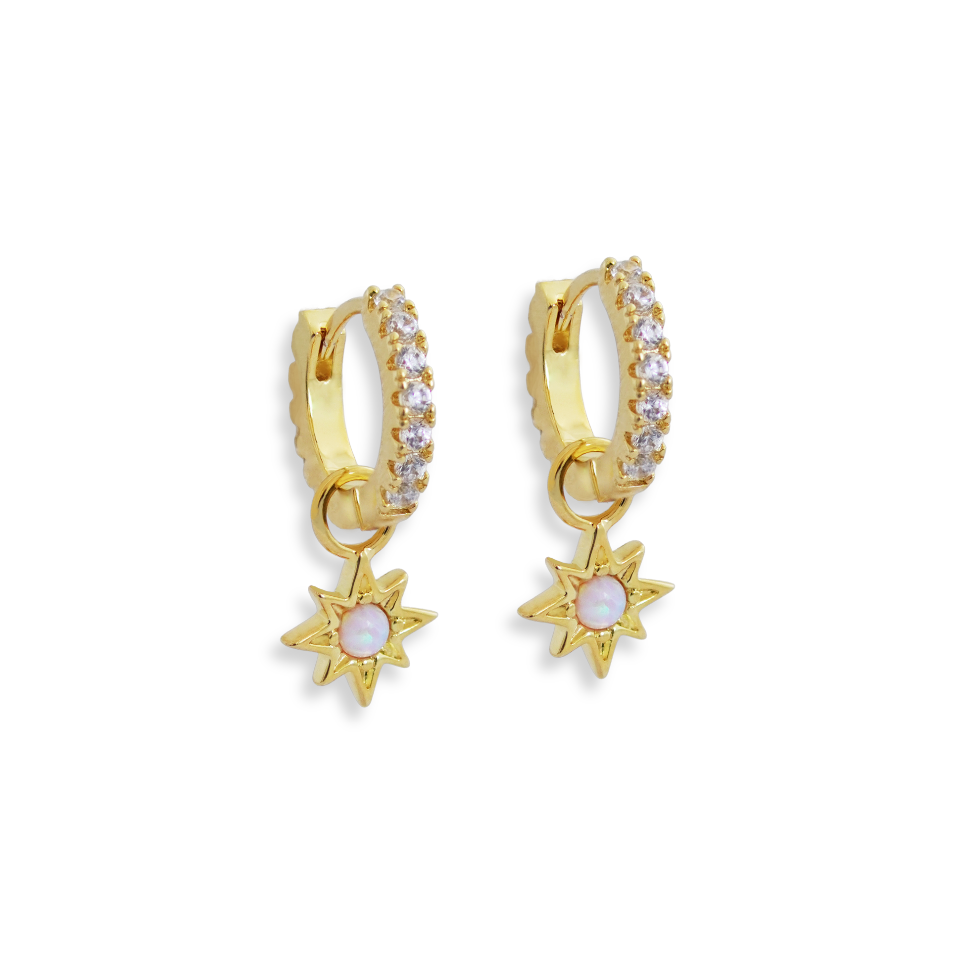 Junk-Jewels-Opal-Diamond-White-Stone-Star-Starburst-Jewelled-Drop-Dangle-Hoop-Earrings-Gold-Silver