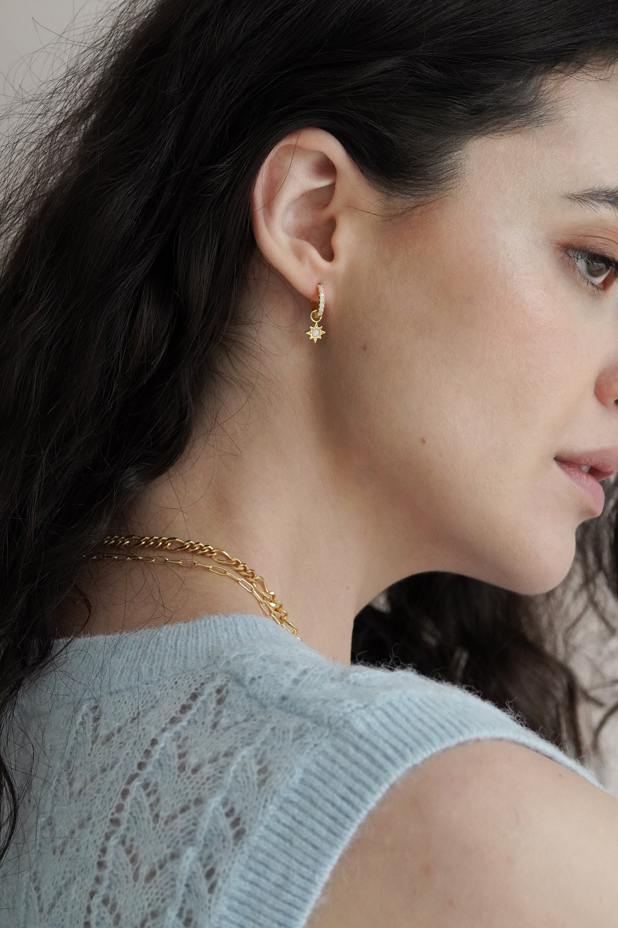 Junk-Jewels-Opal-cubic-zirconia-Diamond-White-Stone-Star-Starburst-Jewelled-Drop-Dangle-Hoop-Earrings-Gold-Silver