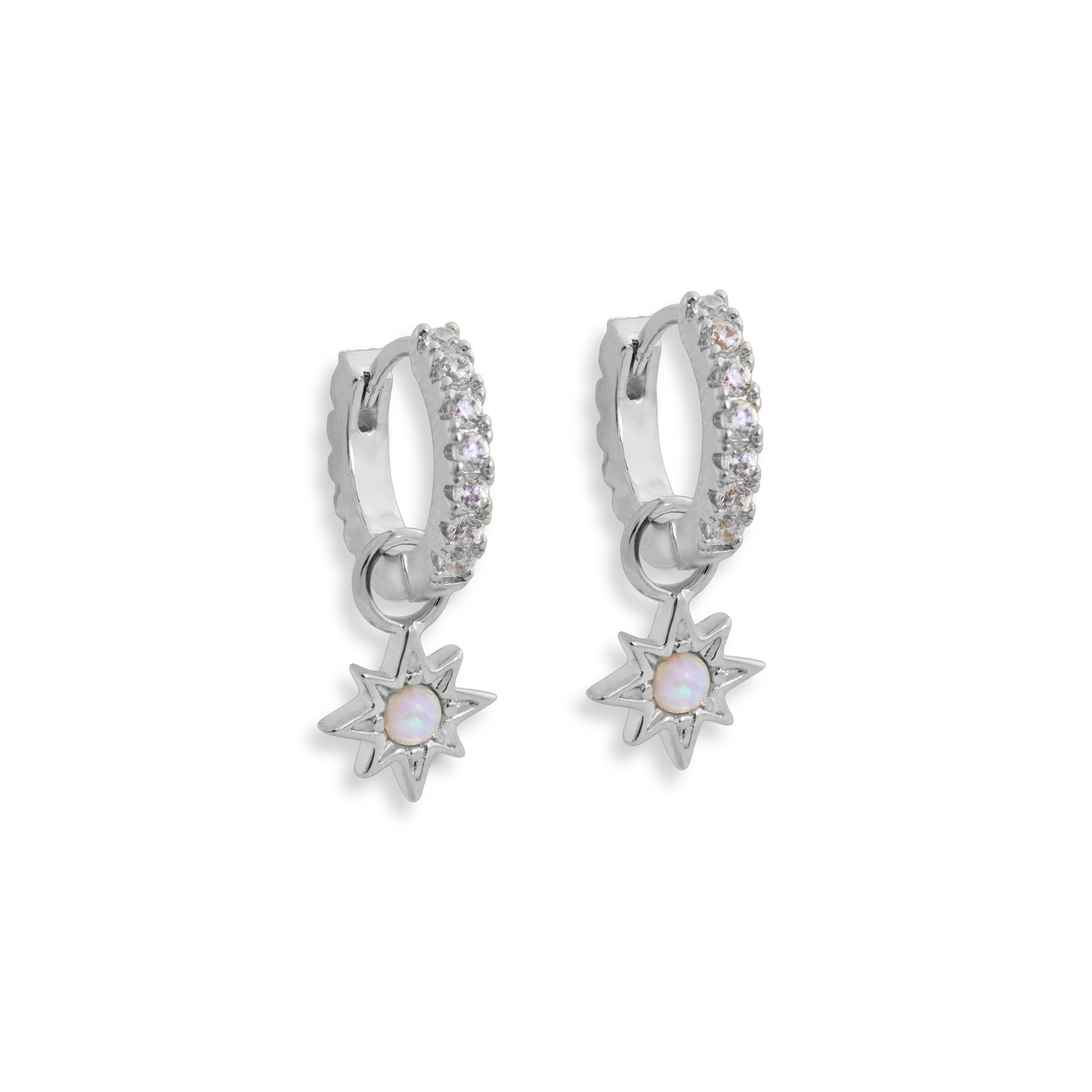Junk-Jewels-Opal-cubic-zirconia-Diamond-White-Stone-Star-Starburst-Jewelled-Drop-Dangle-Hoop-Earrings-Gold-Silver