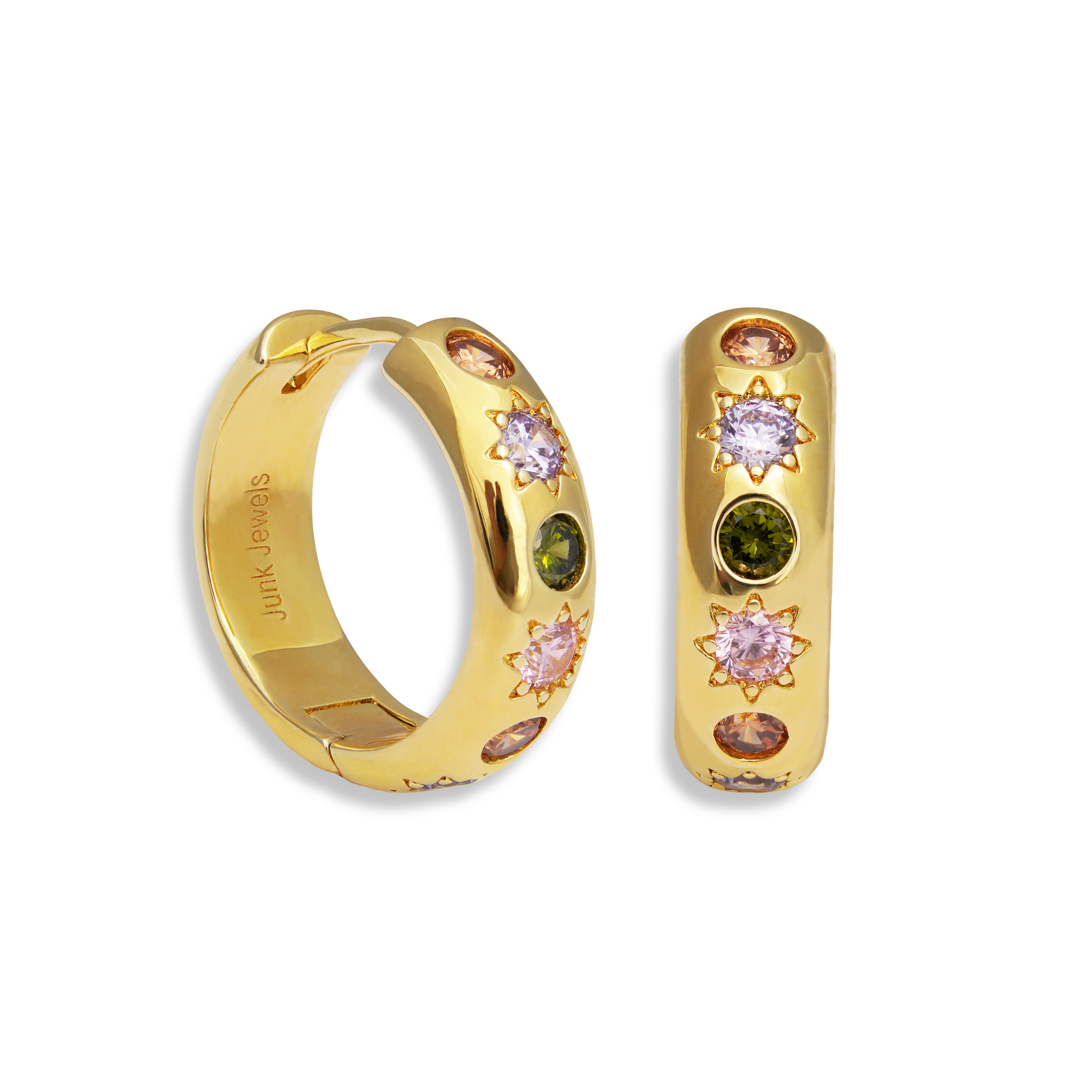 Junk-Jewels-Pastel-Stone-Gemstone-Chunky-Large-Hoop-Earrings-Gold-Diamond-Star