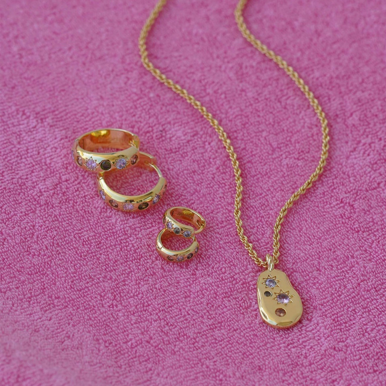 Junk-Jewels-Pastel-Stone-Gemstone-Chunky-Large-Hoop-Earrings-Gold-Diamond-Star