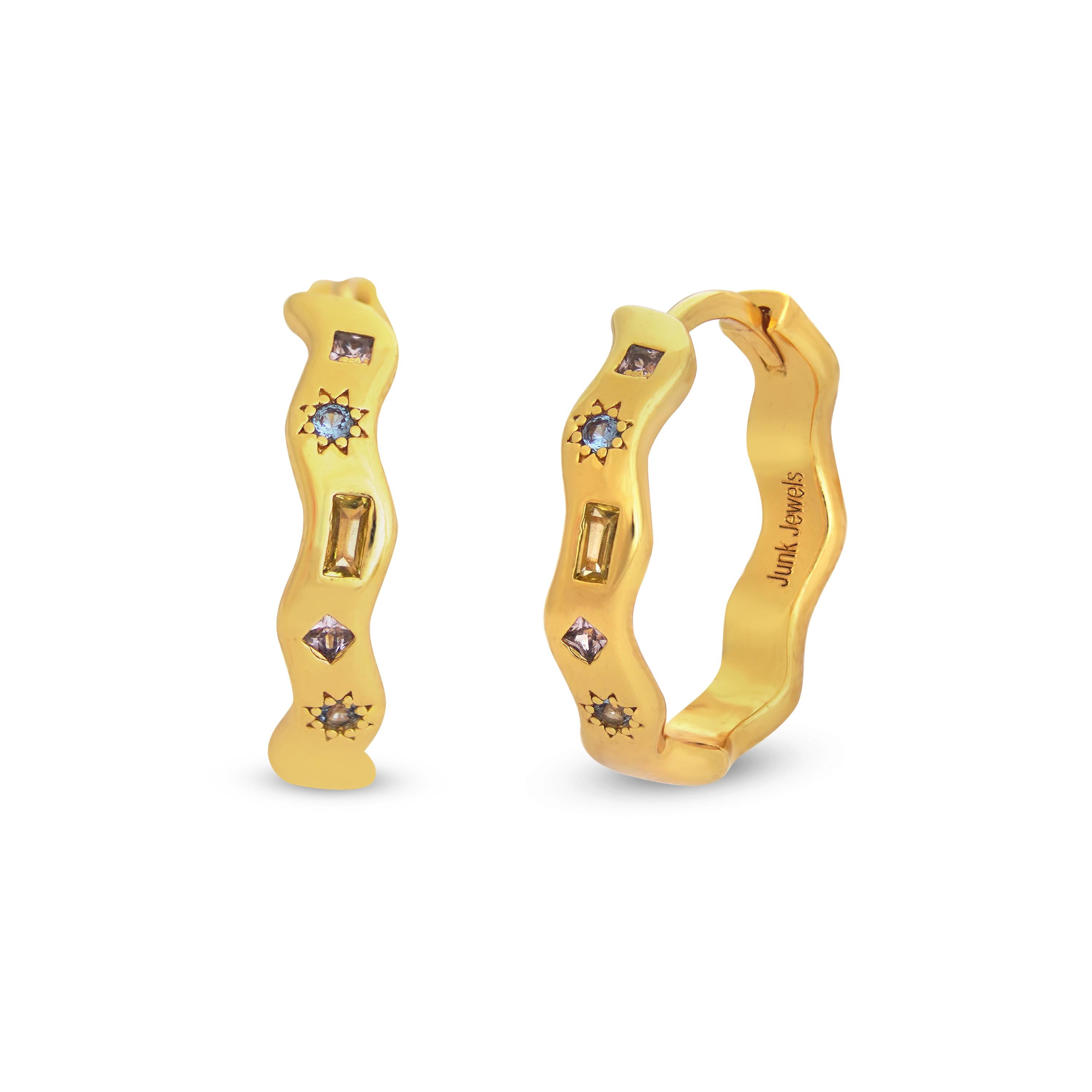 Junk-Jewels-Pastel-Stone-Multi-Coloured-Gemstone-Jewelled-Wavey-Wiggle-Star-Large-Oversized-Hoop-Earrings-Gold-Silver