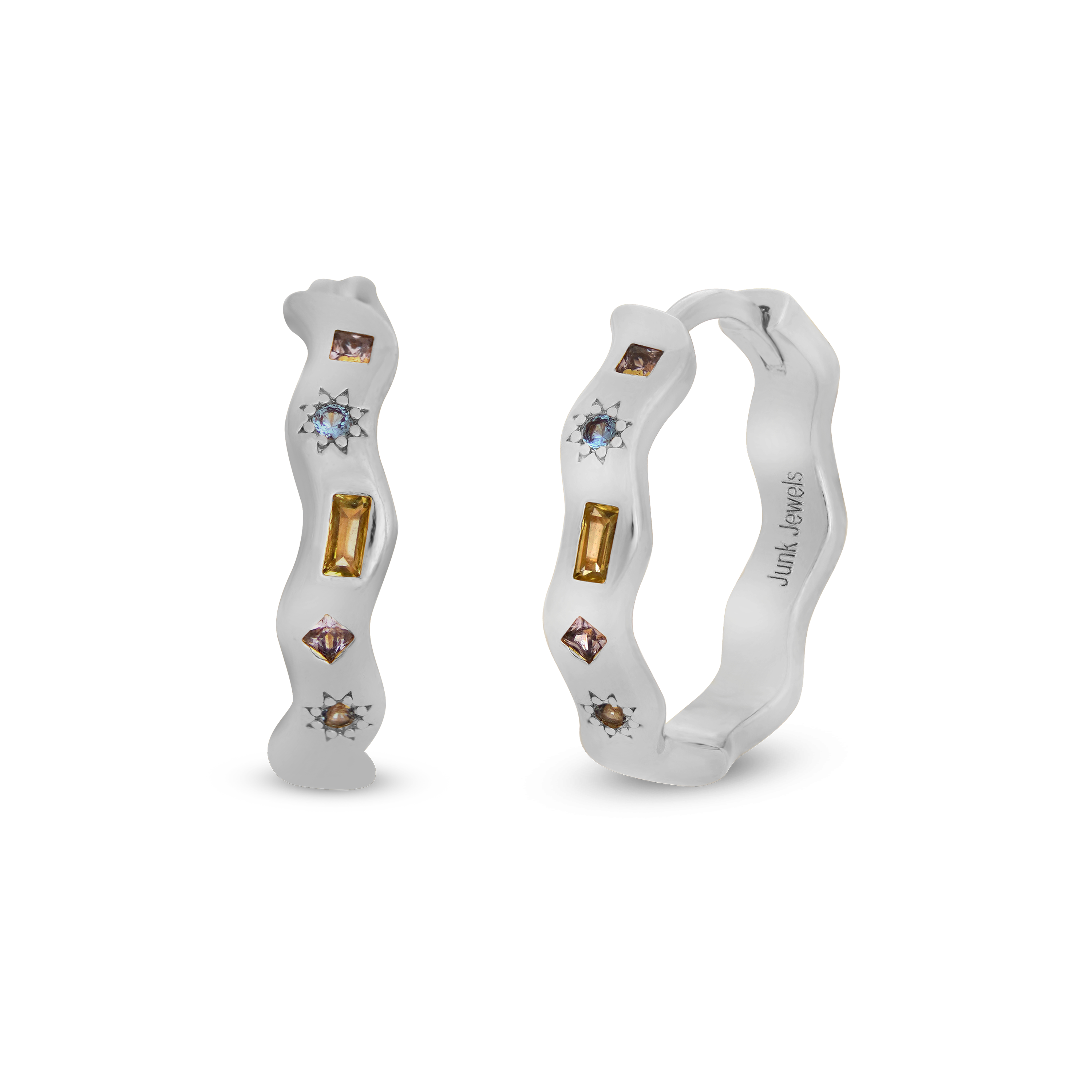 Junk-Jewels-Pastel-Stone-Multi-Coloured-Gemstone-Jewelled-Wavey-Wiggle-Star-Large-Oversized-Hoop-Earrings-Gold-Silver