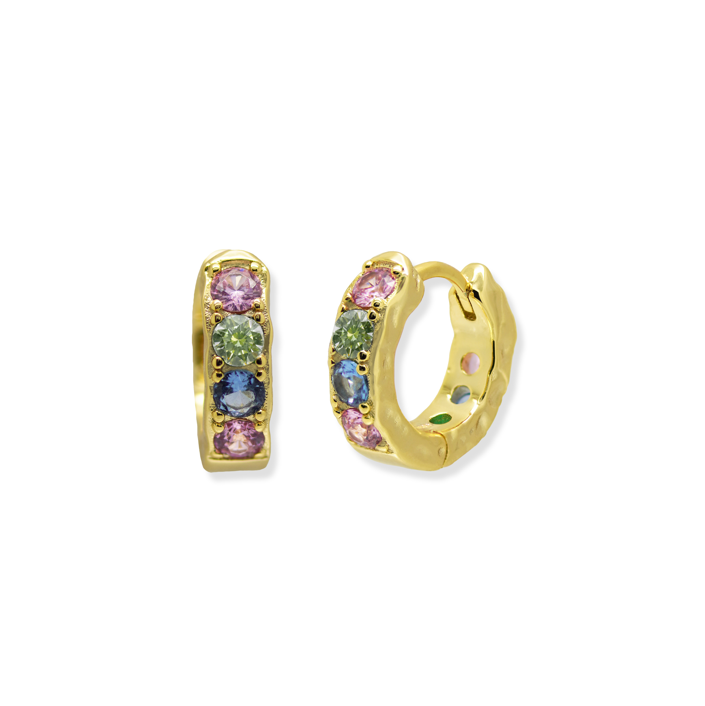 Junk-Jewels-Pastel-Stone-Pink-Purple-Green-Blue-Textured-Hoop-Huggie-Earrings-Gold