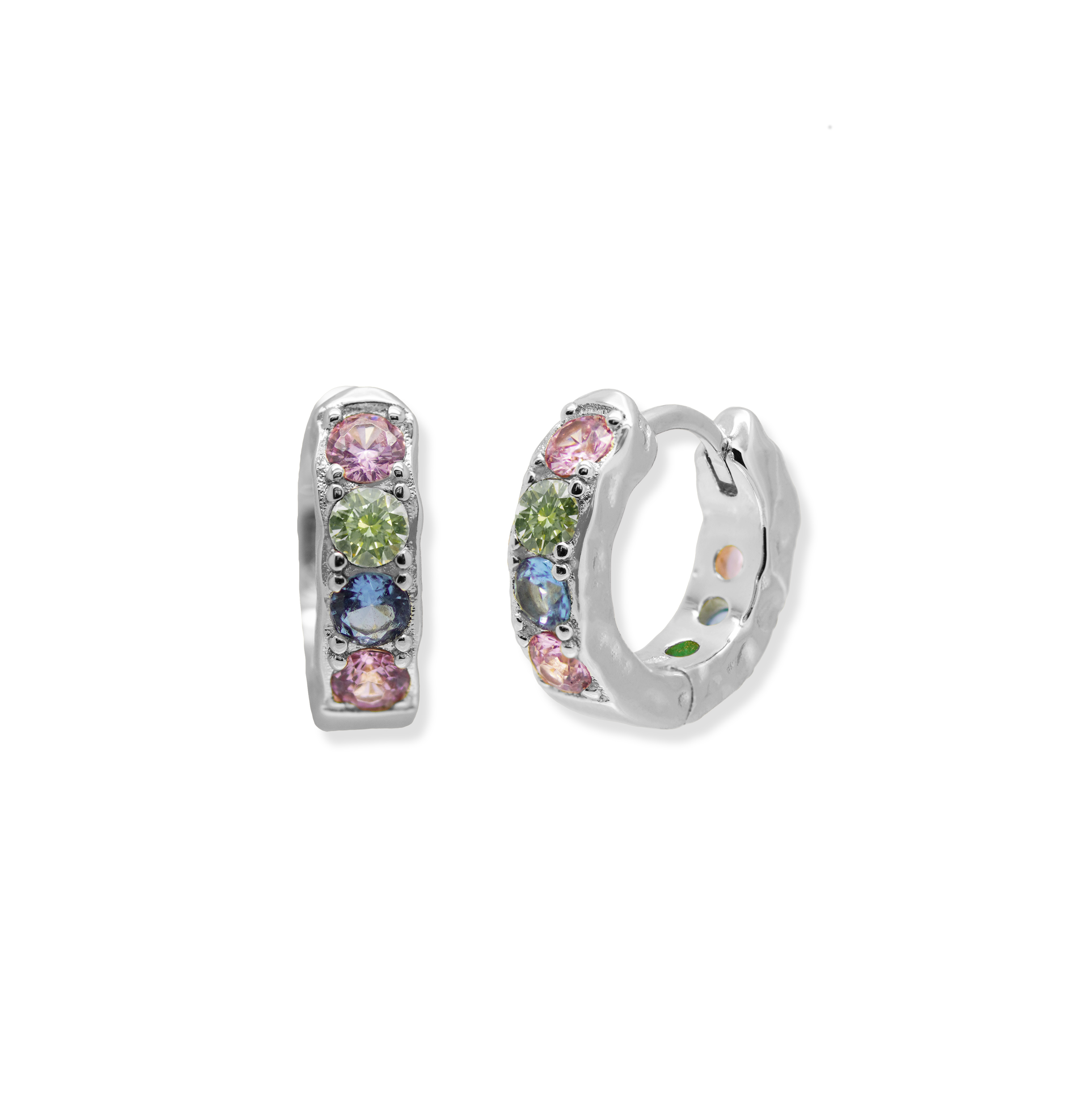 Junk-Jewels-Pastel-Stone-Pink-Purple-Green-Blue-Textured-Hoop-Huggie-Earrings-Gold