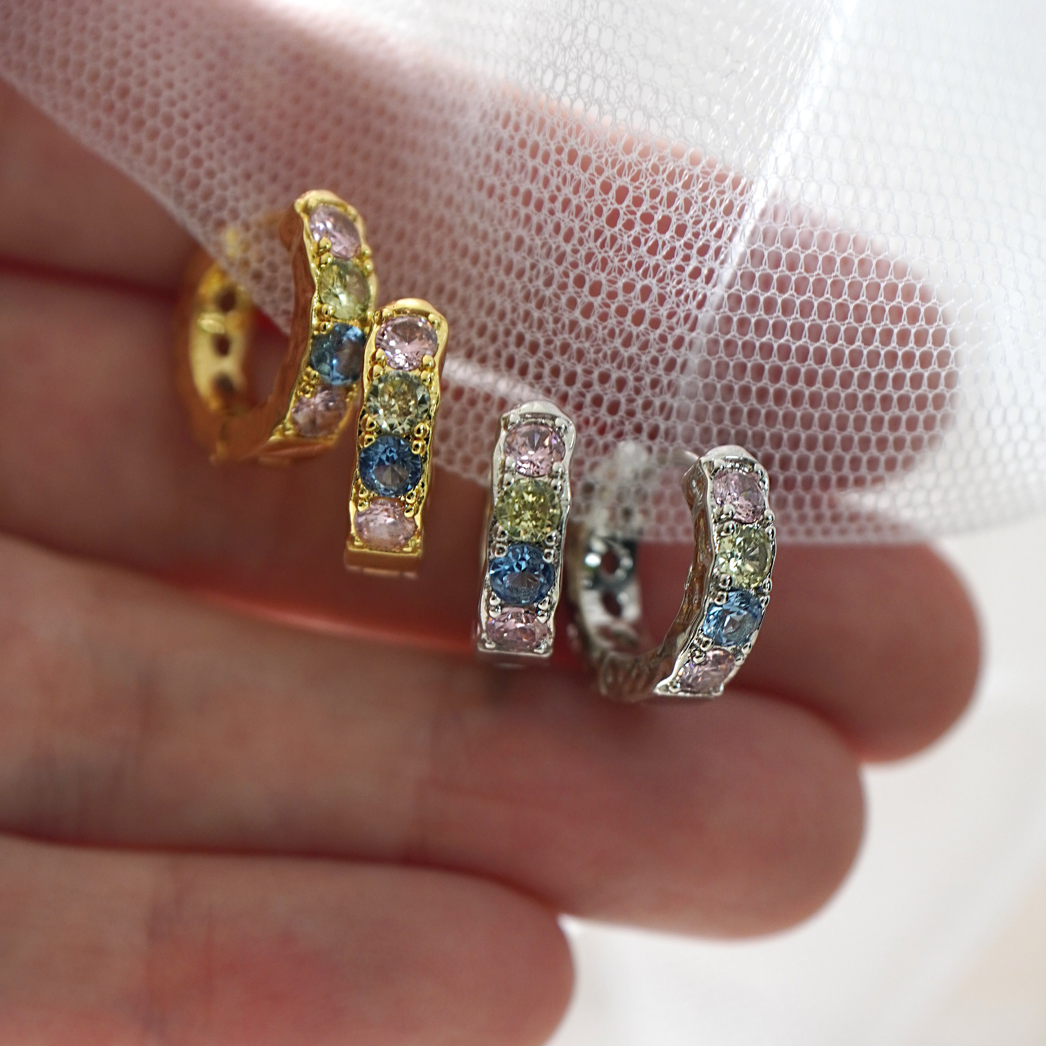 Junk-Jewels-Pastel-Stone-Pink-Purple-Green-Blue-Textured-Hoop-Huggie-Earrings-Gold