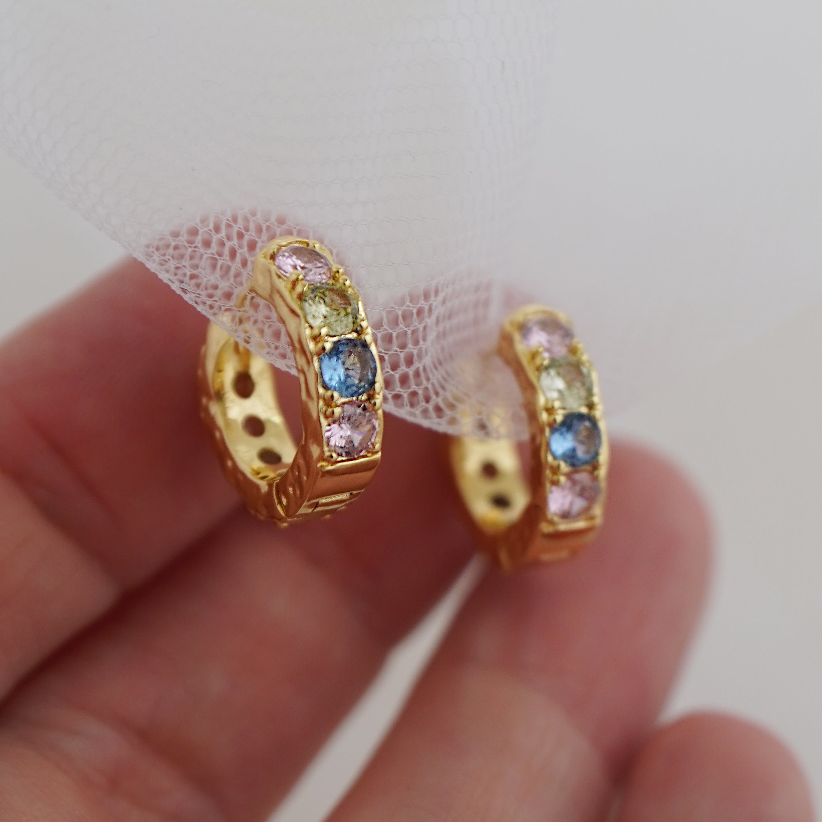 Junk-Jewels-Pastel-Stone-Pink-Purple-Green-Blue-Textured-Hoop-Huggie-Earrings-Gold