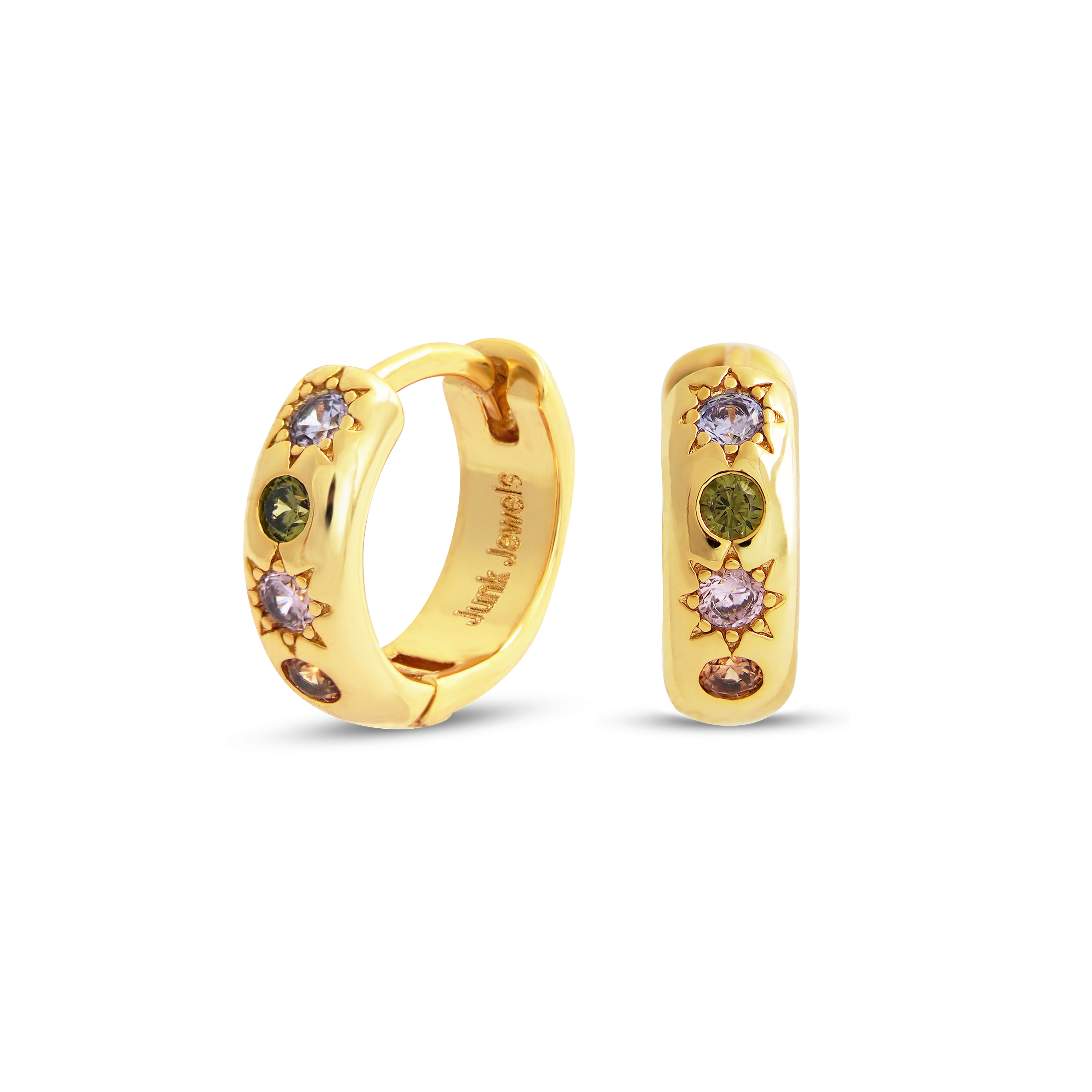 Junk-Jewels-Pastel-Stone-multicoloured-Star-Gemstone-Petite-Hoop-Huggie-Earrings-Gold