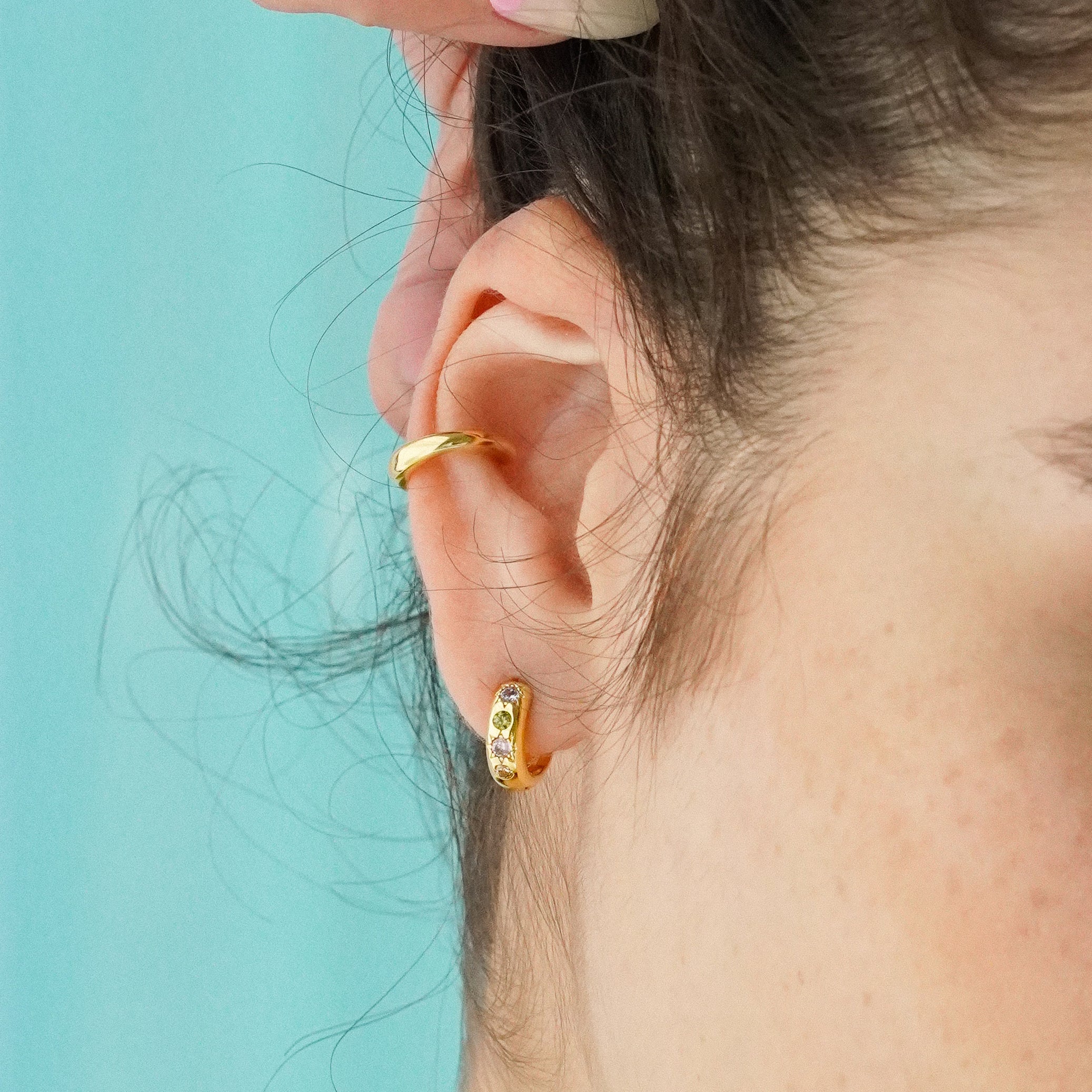 Junk-Jewels-Pastel-Stone-multicoloured-Star-Gemstone-Petite-Hoop-Huggie-Earrings-Gold