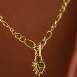Junk-Jewels-Peridot-Green-Stone-Gemstone-Heart-Pendant-Chunky-Figaro-Chain-Necklace-Gold-Plated-Stone