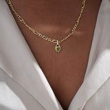 Junk-Jewels-Peridot-Green-Stone-Gemstone-Heart-Pendant-Chunky-Figaro-Chain-Necklace-Gold-Plated-Stone