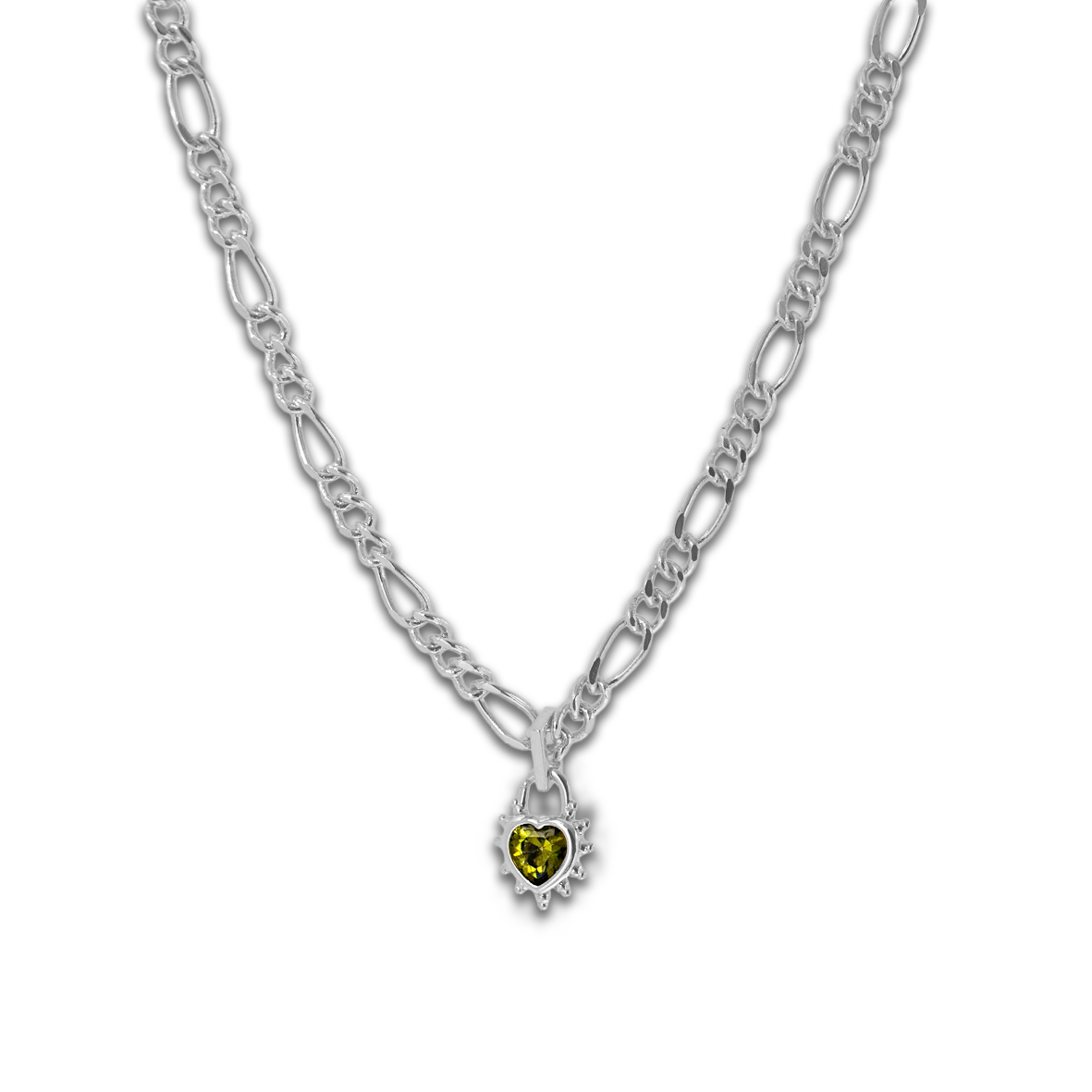 Junk-Jewels-Peridot-Green-Stone-Gemstone-Heart-Pendant-Chunky-Figaro-Chain-Necklace-Gold-Plated-Stone