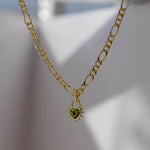 Junk-Jewels-Peridot-Green-Stone-Gemstone-Heart-Pendant-Chunky-Figaro-Chain-Necklace-Gold-Plated-Stone