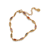 Junk-Jewels-Rainbow-Stone-Multicoloured-Channel-chain-link-rectangle-stone-Bracelet-Gold-Silver