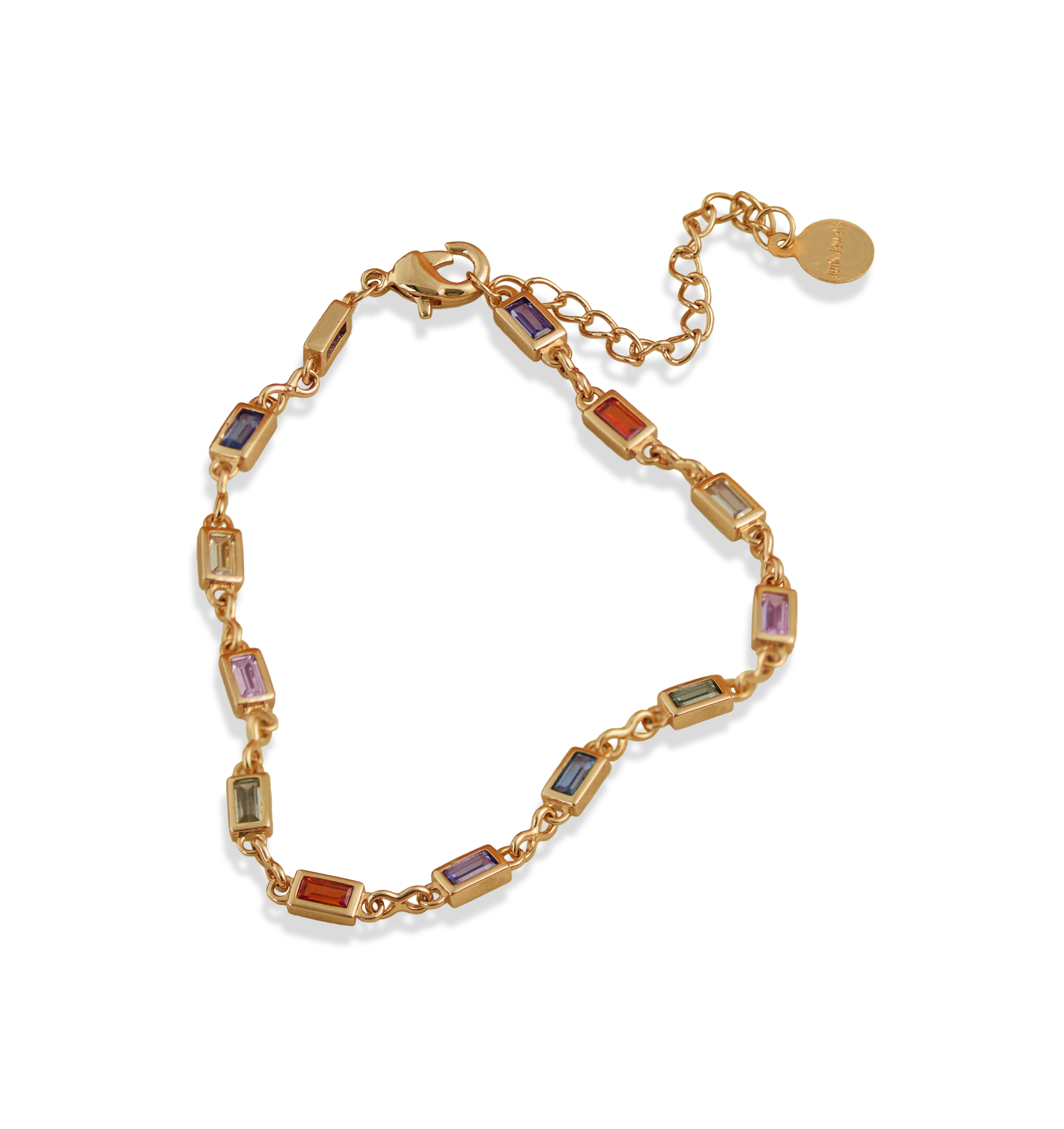 Junk-Jewels-Rainbow-Stone-Multicoloured-Channel-chain-link-rectangle-stone-Bracelet-Gold-Silver