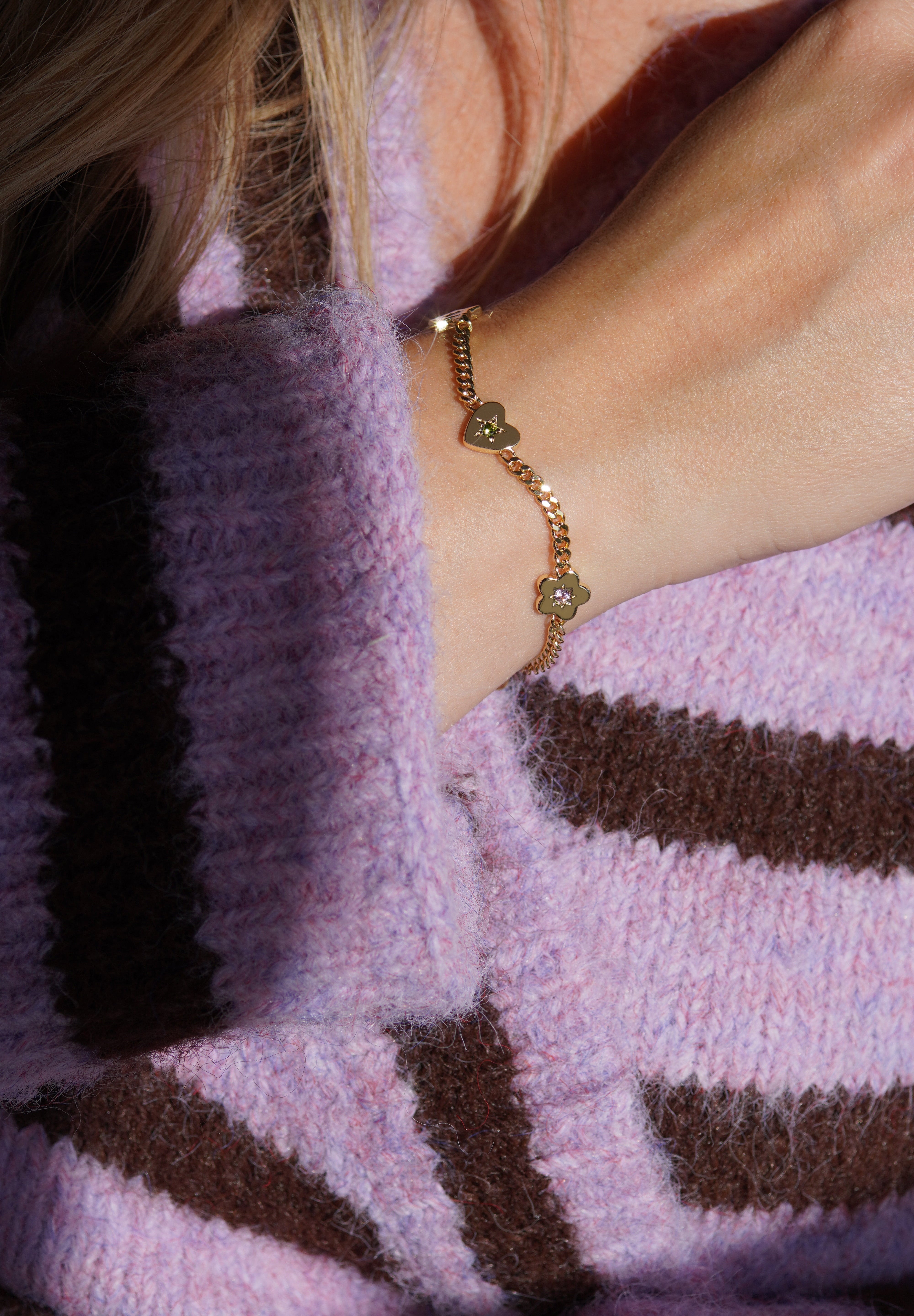 Junk-Jewels-Retro-Gemstone-Charm-Bracelet-Star-Flower-Chain-Heart-Diamond-Gemstone-Gold-Silver