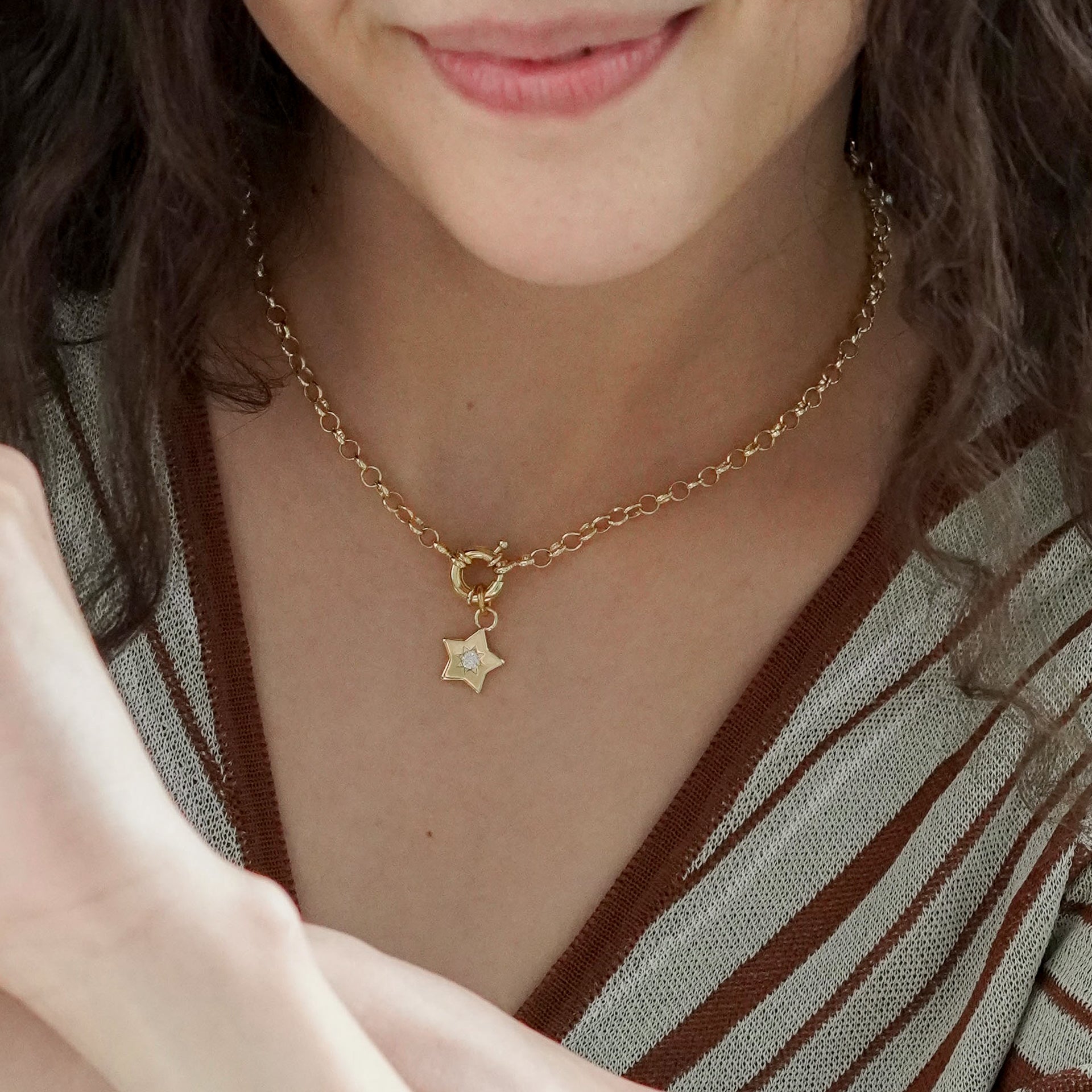 Junk-Jewels-Retro-Multi-Charm-Flower-Start-Heart-Purple-Green-Blue-Gemstone-Stone-Pendant-Chunky-Chain-Necklace-Gold-Silver