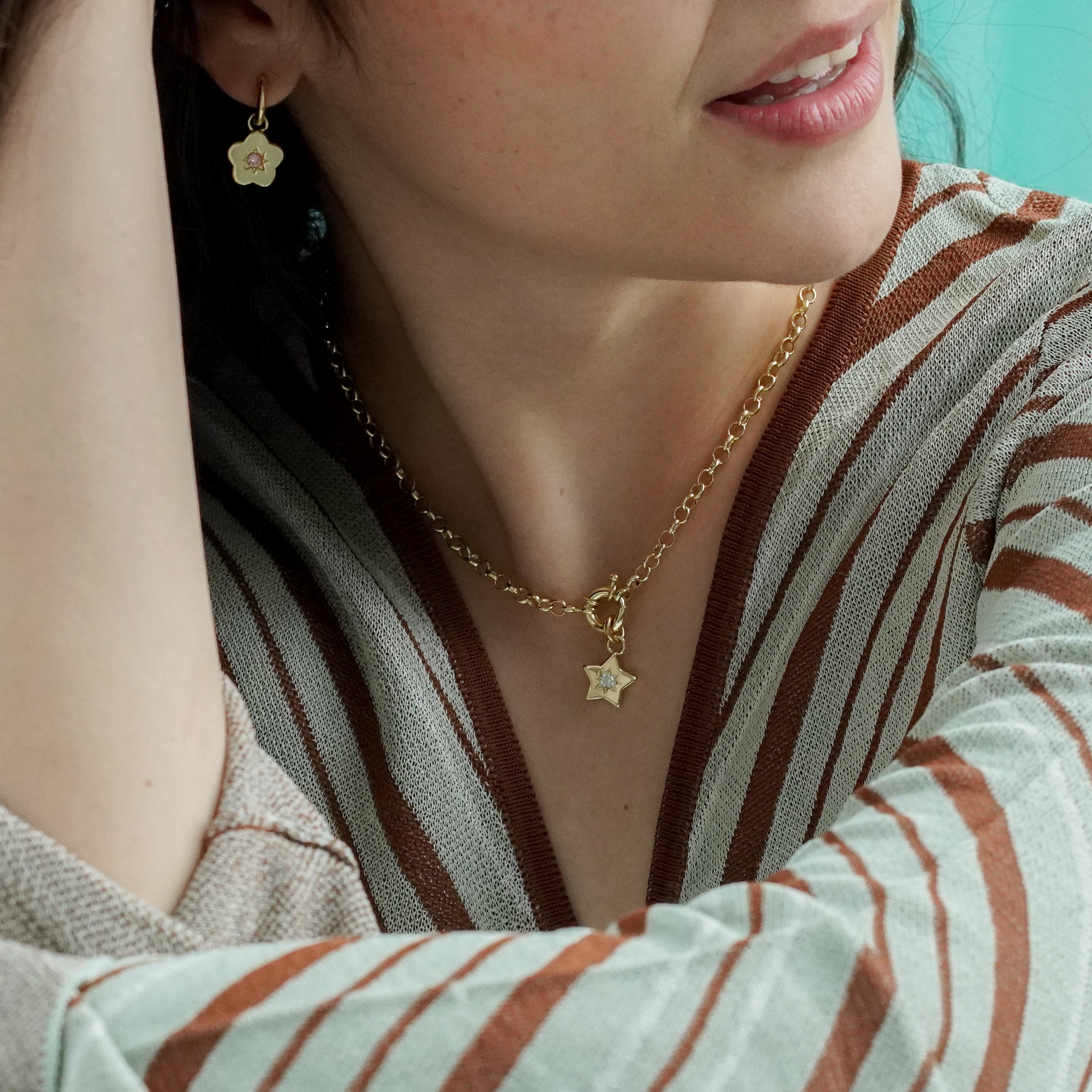 Junk-Jewels-Retro-Multi-Charm-Flower-Start-Heart-Purple-Green-Blue-Gemstone-Stone-Pendant-Chunky-Chain-Necklace-Gold-Silver