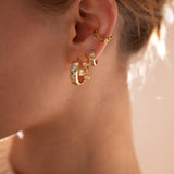 Pastel Stone Chunky Large Hoop Earrings Gold