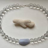 Kan-Studio-Aria-Necklace-Blue-Lace-Agate-stunning-chunky-transparent-clear-glass-beaded-beadnecklace-pale-sky-blue-lace-agate-stone-pendant-Statement-soft-colour-tones-day-evening-cool-london-handmade