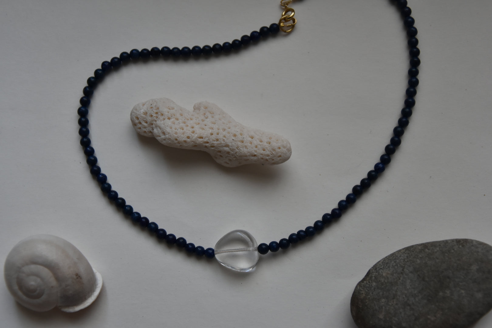 Kan-Studio-Indira-necklace-Lapis-Lazuli-Clear-Peach-Glass-Green-Aventurine-Delicate-Beaded-Pendant-Necklace-Contrasting-Colours-Summer-Jewellery-Beads-Bead-Cool-Boho-Style-Design
