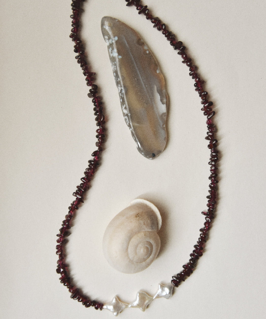 Kan-Studio-Irina-necklace-Boho-Bead-Beautiful-beaded-dark-purple-black-red-garnet-gemstone-stone-necklace-chunky-ivory-freshwater-pearl-pendant-intricate-organic-detail