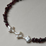Kan-Studio-Irina-necklace-Boho-Bead-Beautiful-beaded-dark-purple-black-red-garnet-gemstone-stone-necklace-chunky-ivory-freshwater-pearl-pendant-intricate-organic-detail