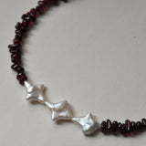 Kan-Studio-Irina-necklace-Boho-Bead-Beautiful-beaded-dark-purple-black-red-garnet-gemstone-stone-necklace-chunky-ivory-freshwater-pearl-pendant-intricate-organic-detail