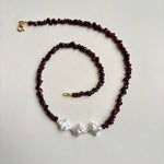 Kan-Studio-Irina-necklace-Boho-Bead-Beautiful-beaded-dark-purple-black-red-garnet-gemstone-stone-necklace-chunky-ivory-freshwater-pearl-pendant-intricate-organic-detail