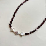 Kan-Studio-Irina-necklace-Boho-Bead-Beautiful-beaded-dark-purple-black-red-garnet-gemstone-stone-necklace-chunky-ivory-freshwater-pearl-pendant-intricate-organic-detail