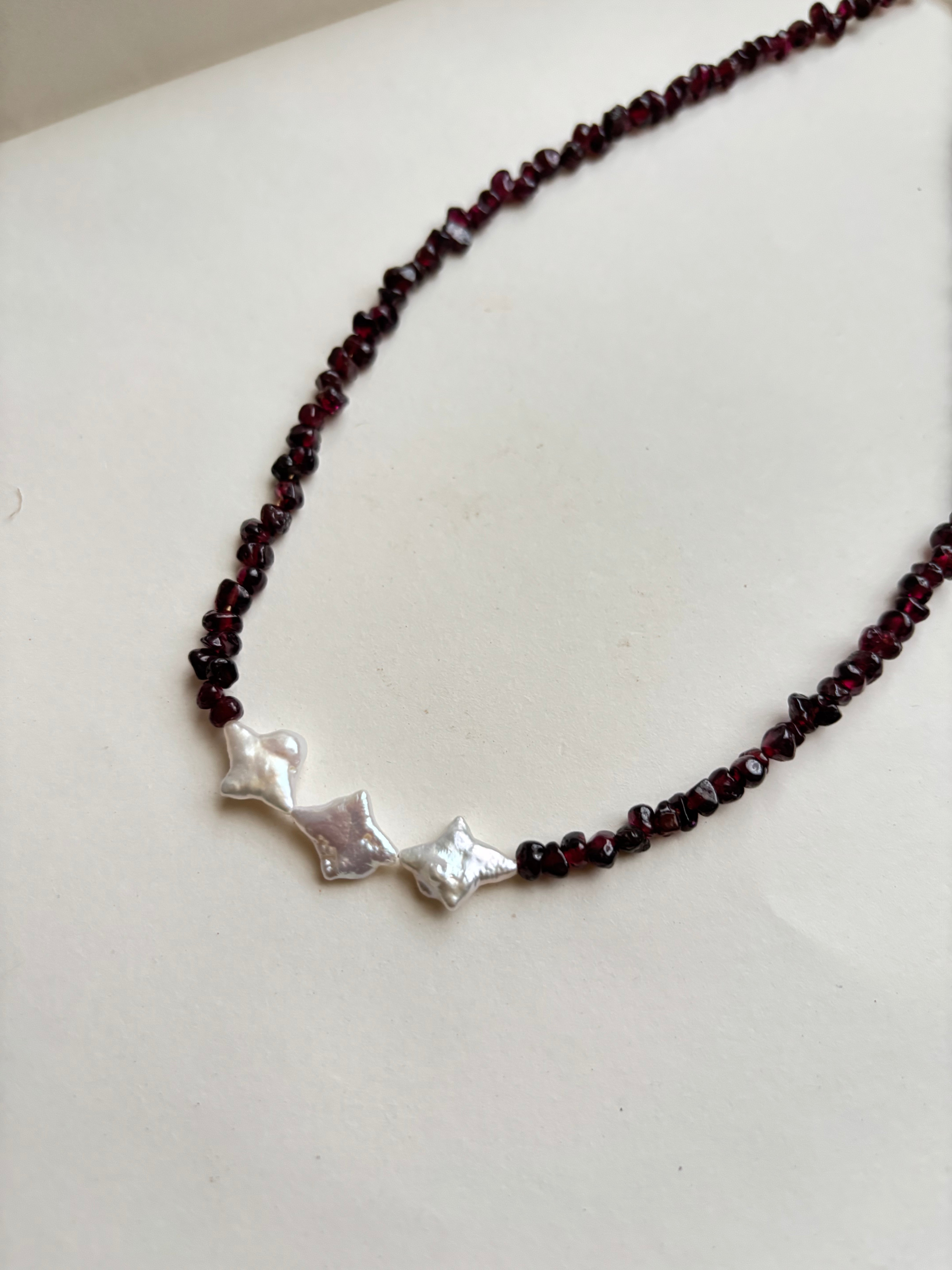 Kan-Studio-Irina-necklace-Boho-Bead-Beautiful-beaded-dark-purple-black-red-garnet-gemstone-stone-necklace-chunky-ivory-freshwater-pearl-pendant-intricate-organic-detail