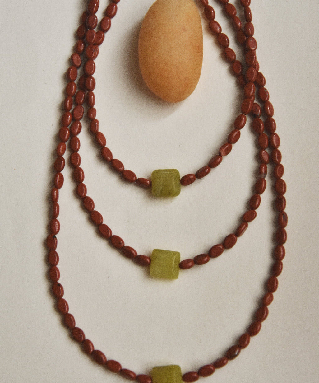 Kan-Studio-Mia-necklace-Red-Jasper-Olive-Jade-Gemstone-Stone-Beaded-Bead-Delicate-Summer-Jewellery-Pendant-Meaning-Cool-Handmade-London