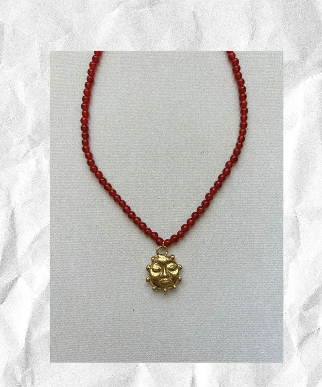 Kan-Studio-Ra-Beaded-Necklace-Red-Agate-Natural-Beads-Bead-Beaded-El-Sol-Sun-Pendant-Gold-Silver-Brass-Boho-Summer-Cool-Handmade-Jewellery-Stunning