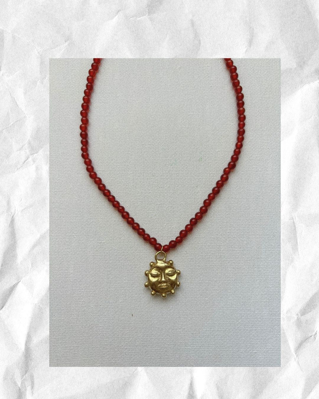 Kan-Studio-Ra-Beaded-Necklace-Red-Agate-Natural-Beads-Bead-Beaded-El-Sol-Sun-Pendant-Gold-Silver-Brass-Boho-Summer-Cool-Handmade-Jewellery-Stunning