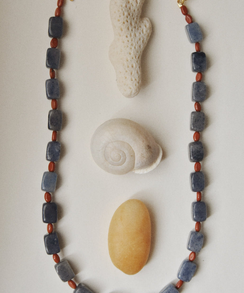 Kan-Studio-Red-Jasper-Blue-Aventurine-Chunky-Gemstone-BEaded-Necklace-Bead-Toggle-Clasp-Handmade-London-Cool-Summer-Jewellery-Balancing-Grounding-Balance-Stone-Natural-Beads-Statement-Fiona-Necklace
