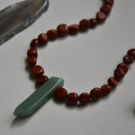 Kan-Studio-Yolanda-Necklace-Red-Jasper-Nugget-Beaded-Green-Aventurine-Large-Gemstone-Spike-Pendant-Natural-Stone-Bead-Bohemian-Cool-Boho-Necklace-Summer-Jewellery