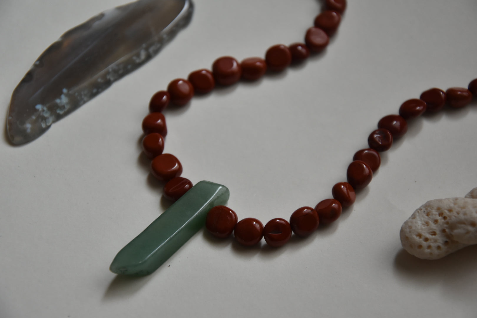 Kan-Studio-Yolanda-Necklace-Red-Jasper-Nugget-Beaded-Green-Aventurine-Large-Gemstone-Spike-Pendant-Natural-Stone-Bead-Bohemian-Cool-Boho-Necklace-Summer-Jewellery
